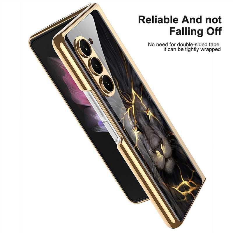 Samsung Galaxy Z Fold 6 Luxury Gold Plating Lion Glass Case with Font Glass - Black