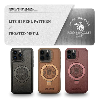 iPhone 16 Pro Max Santa Barbara Primo Series Metal Ring Leather Case - Brown