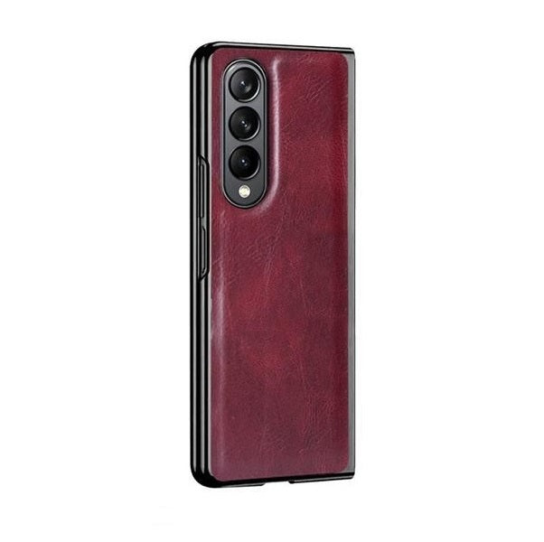 Samsung Galaxy Z Fold 4 Gold Plated Leather Case With Front Glass - Red