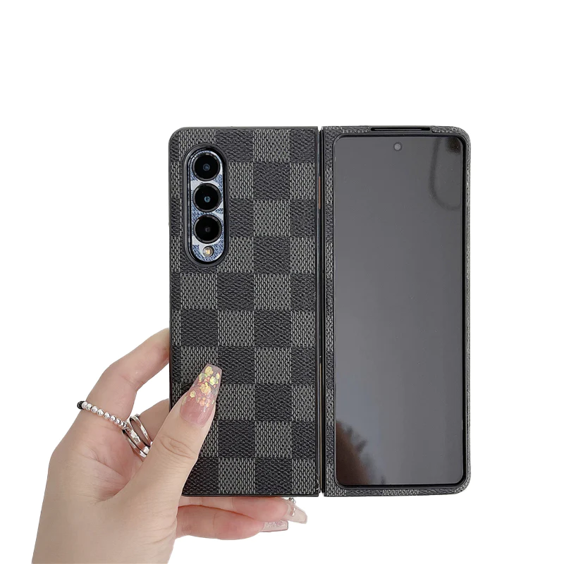 Samsung Galaxy Z Fold 4 Check Pattern Leather Case - Black