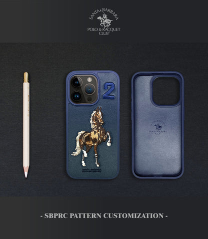 iPhone 16 Pro Max Santa Barbara Boris Series Horse Leather Case - Blue