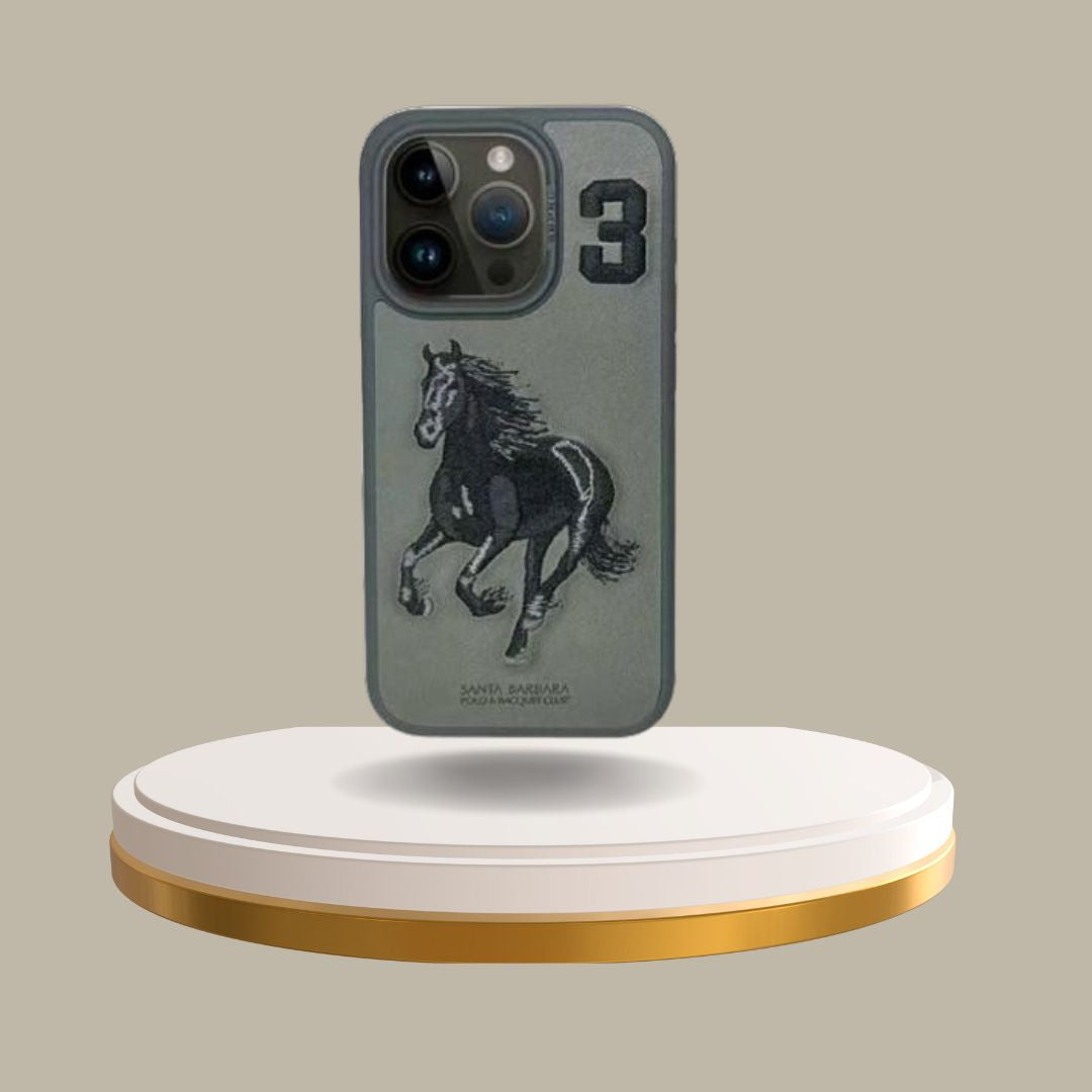 iPhone 15 Pro Santa Barbara Boris Horse Leather Back Cover Case - Gray