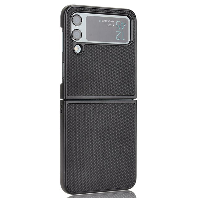 Samsung Galaxy Z Flip 3 Leather Carbon Fiber Slim Fit Case- Black