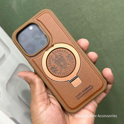 iPhone 16 Pro Santa Barbara Primo Series Metal Ring Leather Case - Brown