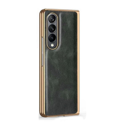 Samsung Galaxy Z Fold 4 Gold Plated Leather Case With Front Glass - Green