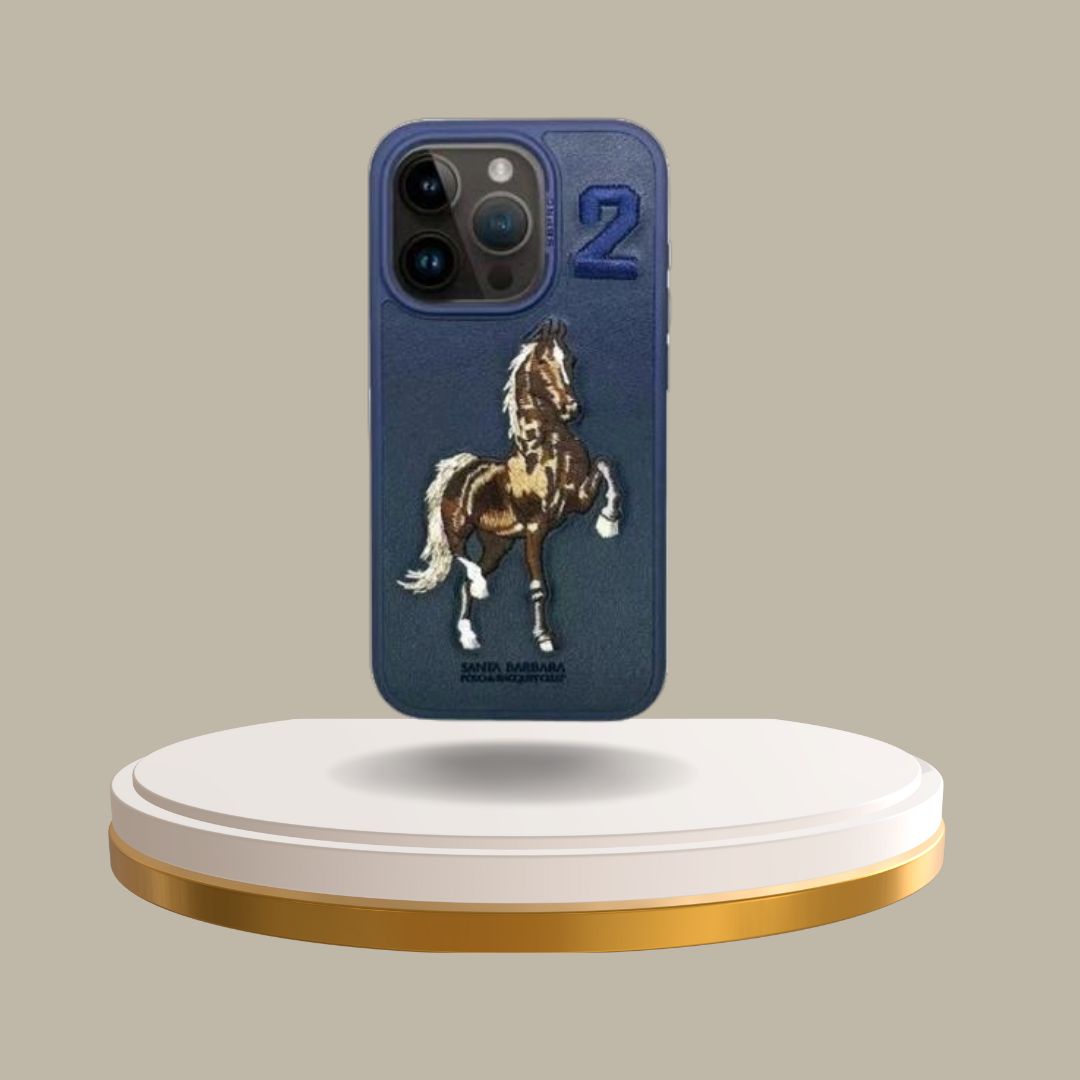 iPhone 16 Pro Max Santa Barbara Boris Series Horse Leather Case - Blue