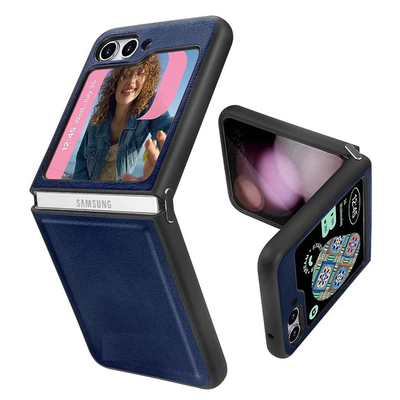 Samsung Galaxy Z Flip 5 Plain Leather Case-Blue