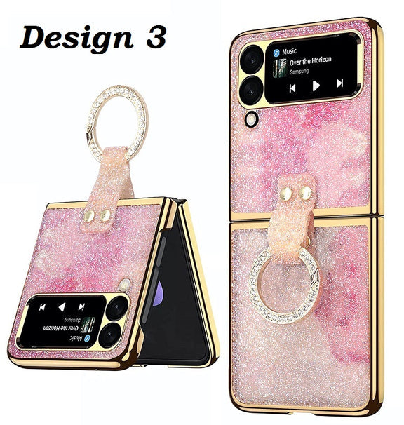 Samsung Galaxy Z Flip 4 Slim Case With Ring Shiny Bling Diamond Plating Case