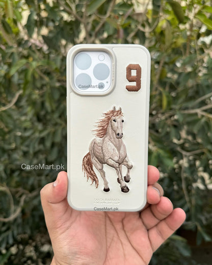 iPhone 15 Pro Max Santa Barbara Boris Horse Leather Case - White