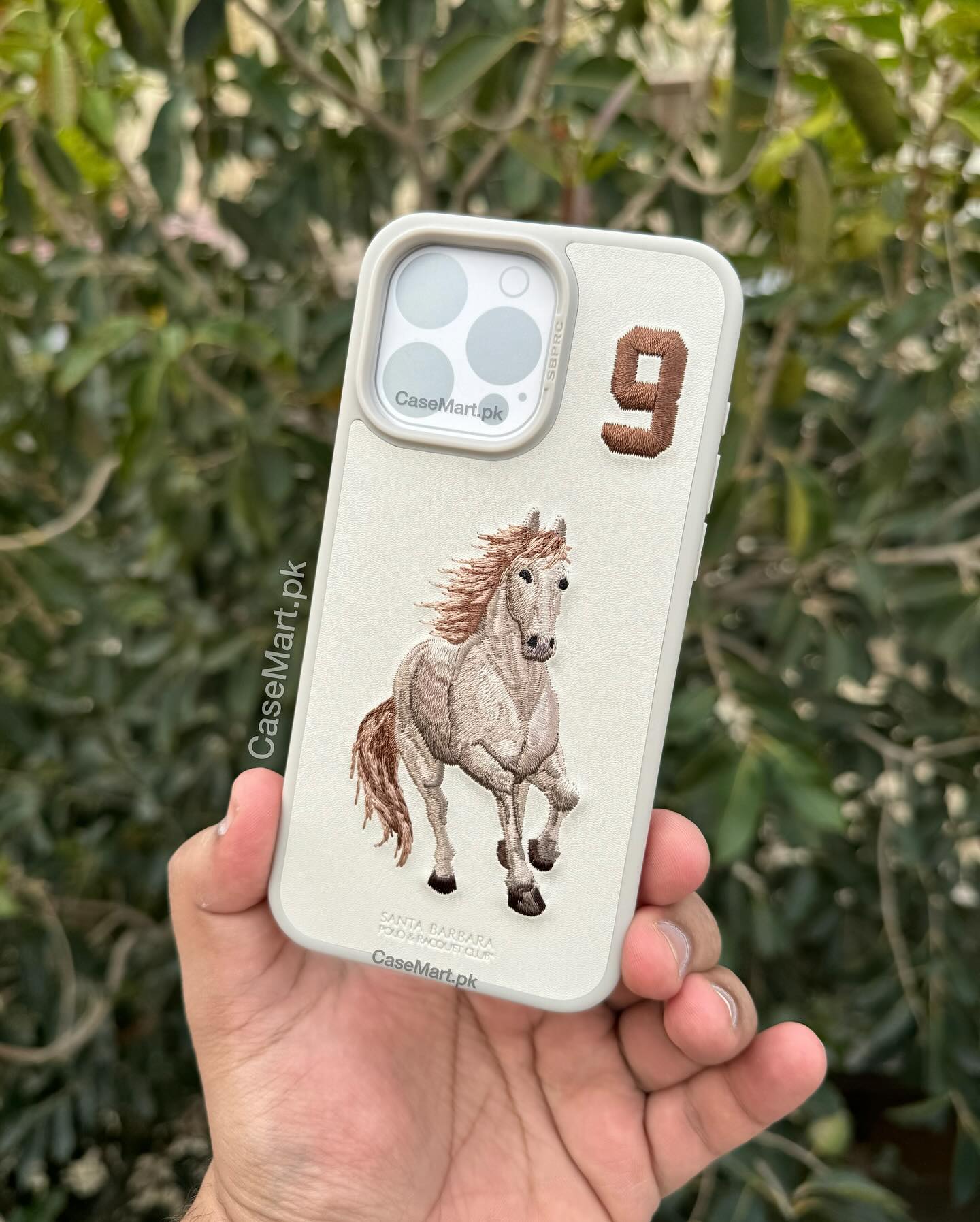 iPhone 15 Pro Max Santa Barbara Boris Horse Leather Case - White