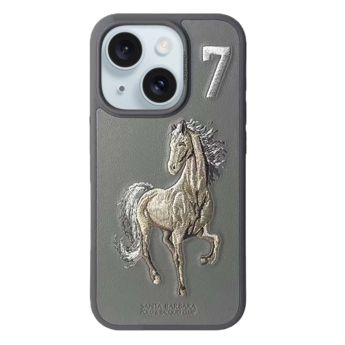 iPhone 15 Plus Boris Hourse Series Santa Barbara Genuine Leather Case -Titanium