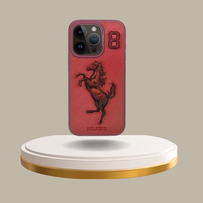 iPhone 15 Pro Santa Barbara Embroided Boris Horse Leather Back Case - Red