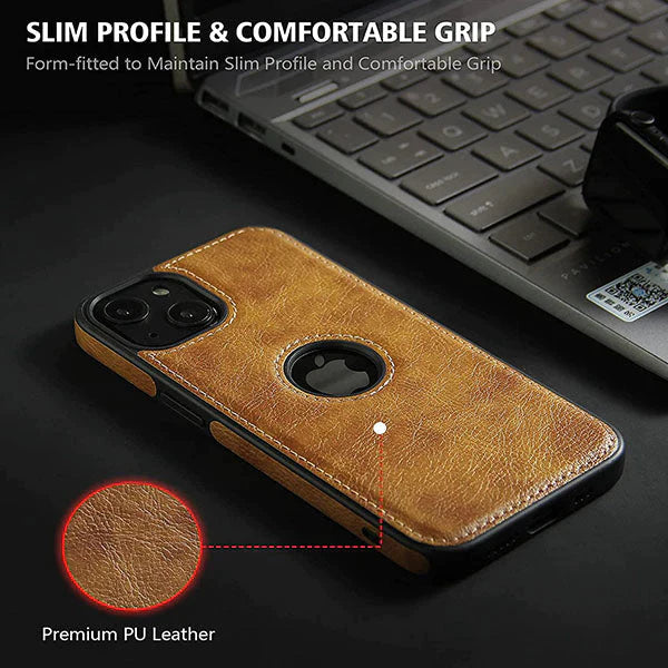 iPhone 13 Pro Original PU Leather Case Classic Luxury Elegant with Logo Cut - Brown