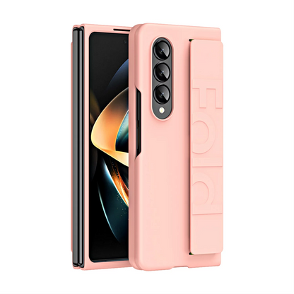 Samsung Galaxy Z Fold 3 Hand Strap Full Protective Hard PC Case- Pink