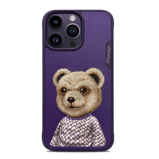 iPhone 14 Pro Max Nimmy Embroidery Leather Shockproof Fashion Series Case - Purple