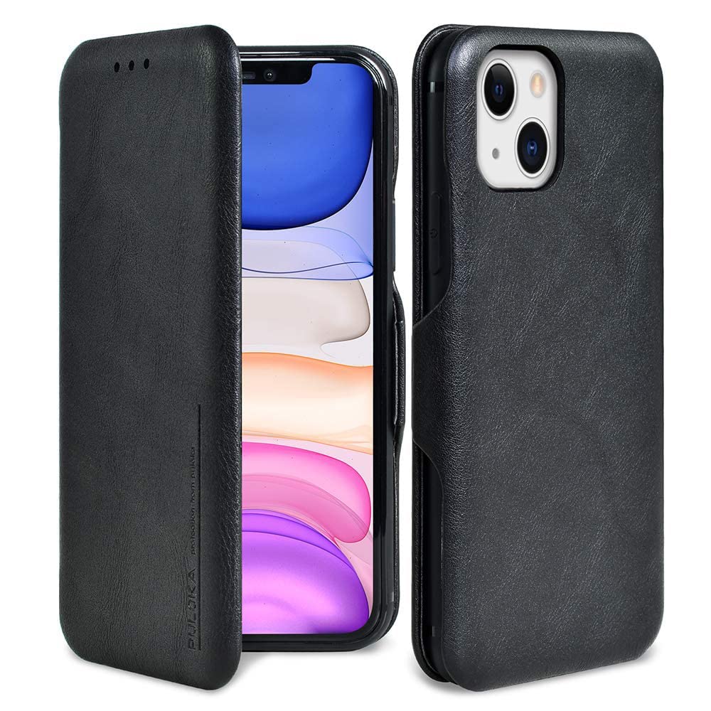 iPhone 15 Plus Leather Flip Cover Wallet Case - Black