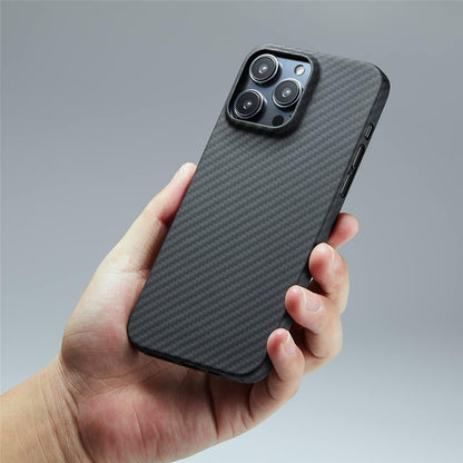 iPhone 16 Slim Carbon Fiber Texture Anti-Fingerprint Hard Matte Case - Black