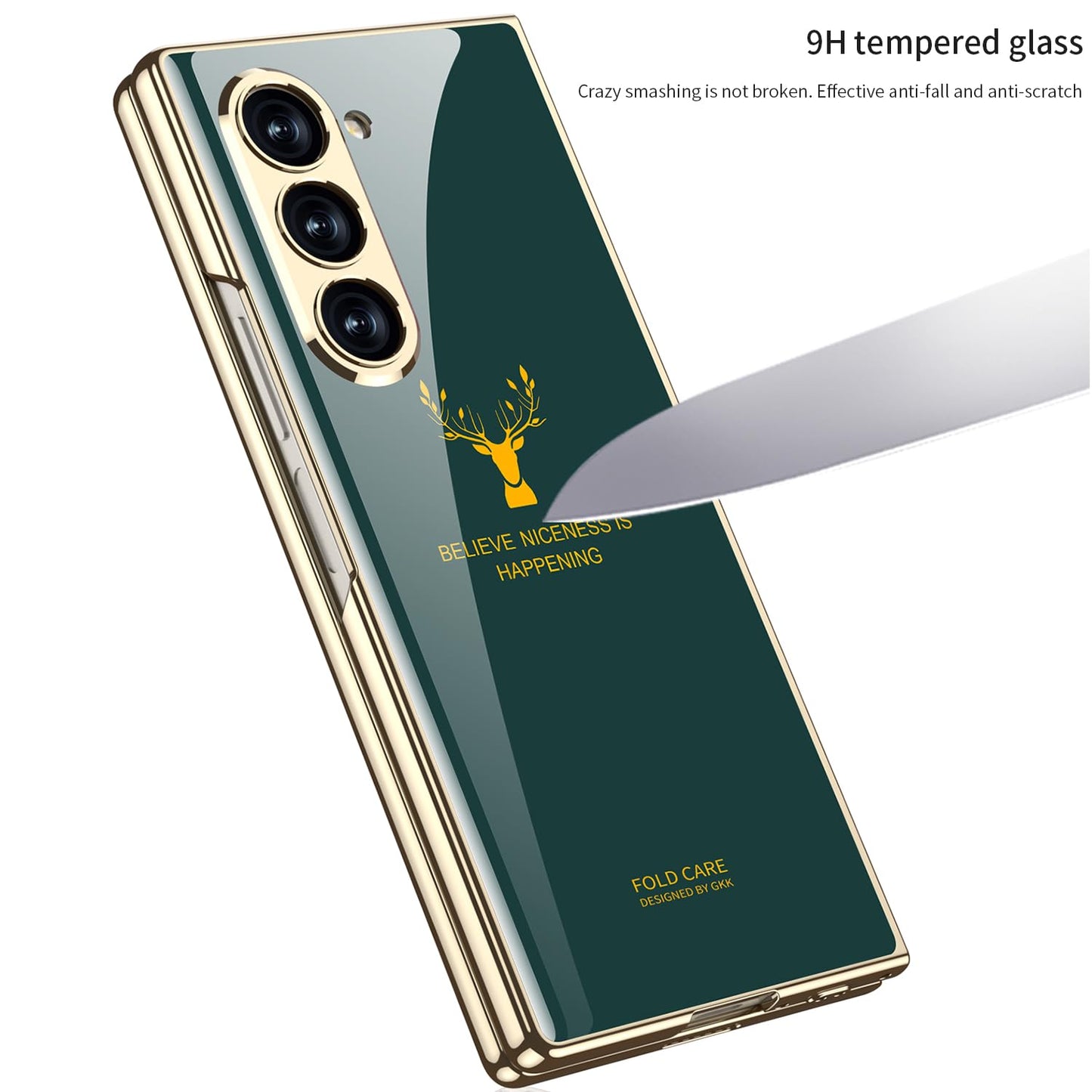 Samsung Galaxy Z Fold 6 Luxury Gold Plating Deer Glass Case with Font Glass - Black