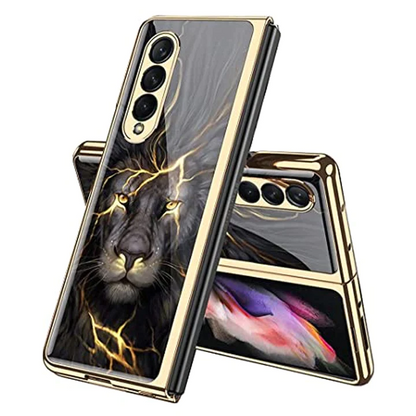 Samsung Galaxy Z Fold 3 Lion Pattern Glass Case-Gold