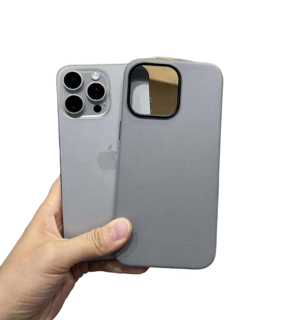 iPhone 15 Pro Leather Case Kdoo Classic Series Genuine Leather Case - Gray