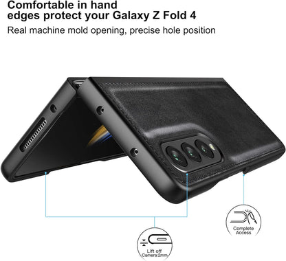 Samsung Galaxy Z Fold 4 Leather Case Simple Sleek Protection - Black