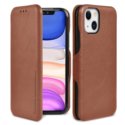 iPhone 15 Leather Flip Cover Wallet Cover - Brown