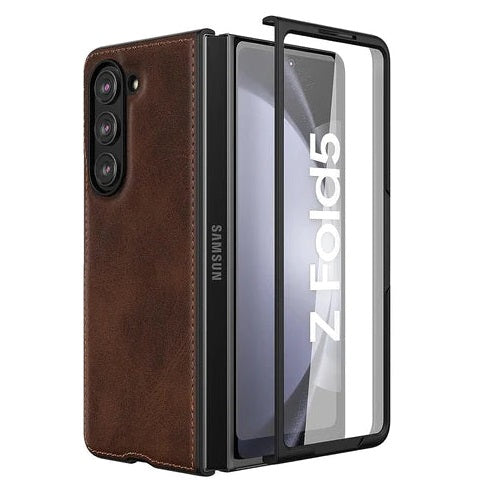 Samsung Galaxy Z Fold 5 Plain Leather Case-Brown