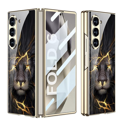 Samsung Galaxy Z Fold 6 Luxury Gold Plating Lion Glass Case with Font Glass - Black