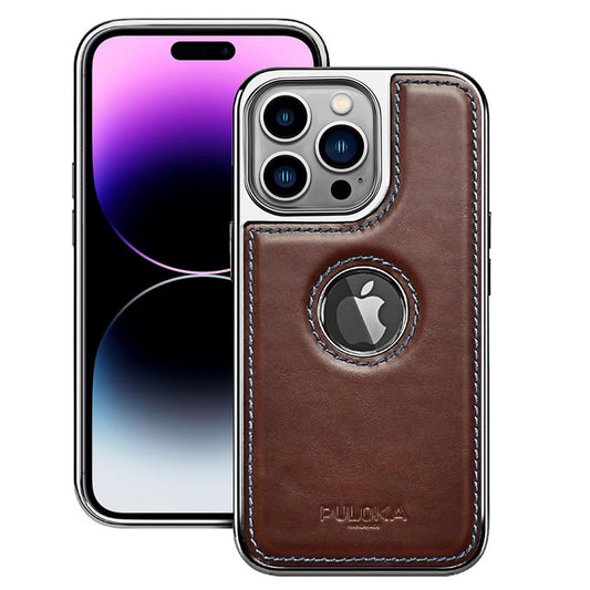 iPhone 15 Pro Premium Quality Luxurious Leather Case - Dark Brown