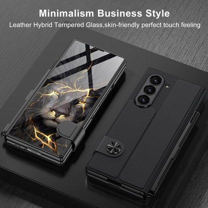 Samsung Galaxy Z Fold 6 Lion Pattern Gkk Original Glass Flip Lion Case - Black