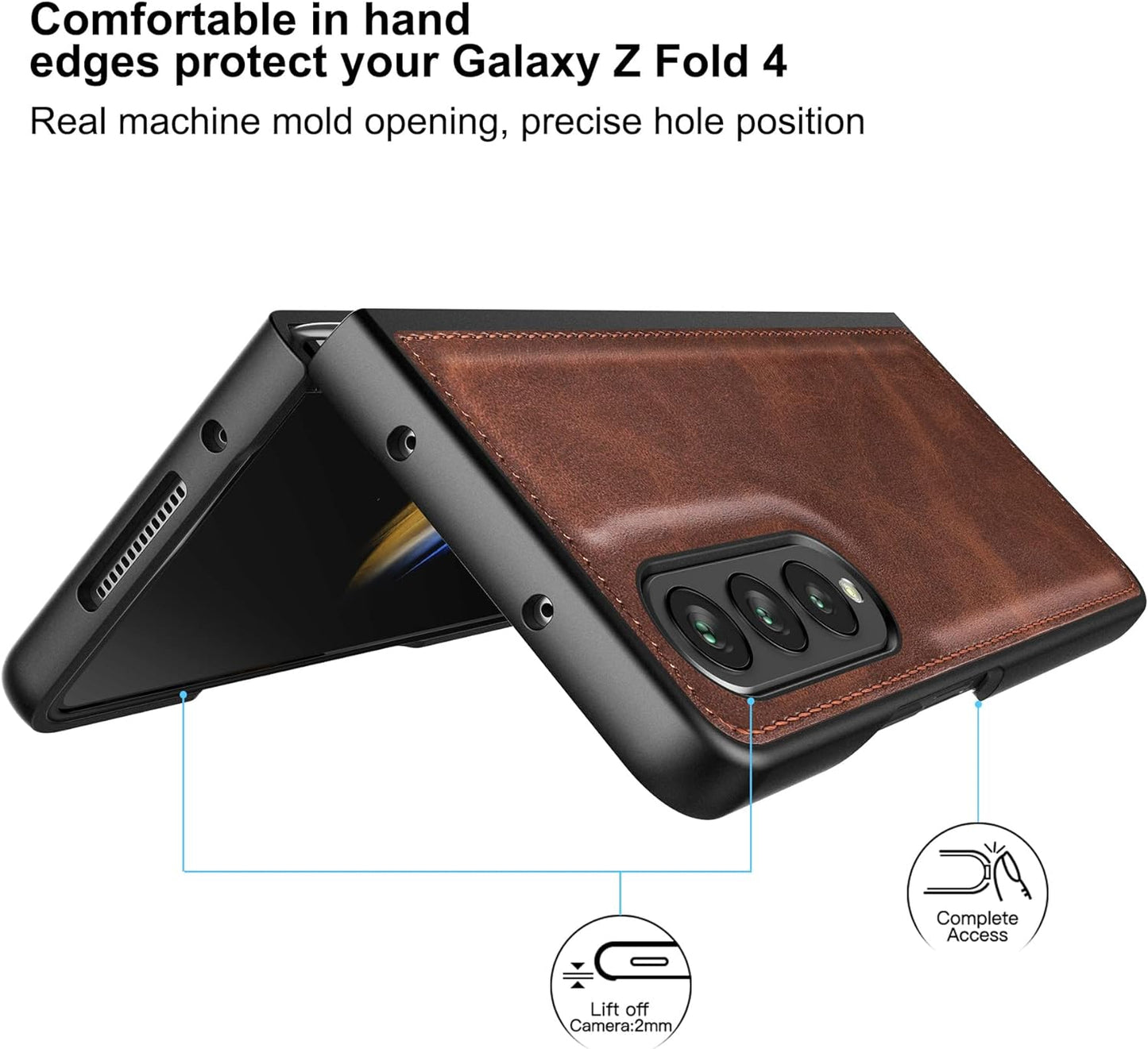 Samsung Galaxy Z Fold 4 Leather Case Simple Sleek Protection - Brown