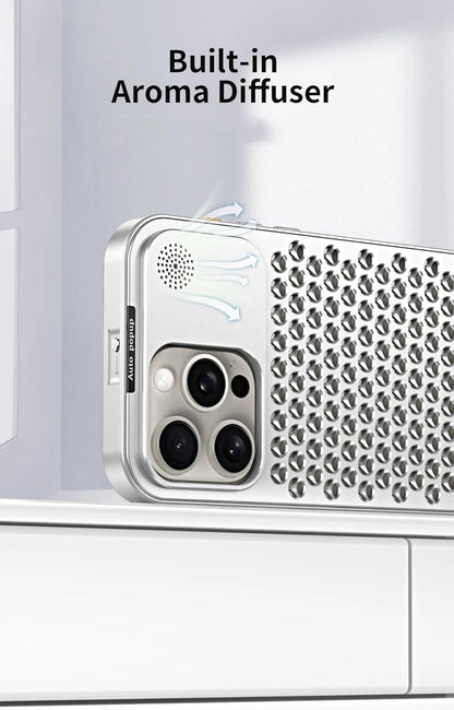 iPhone 15 Pro Max Metal Heat Dissipation Pure Aluminum Cooling Case with Aroma - Silver