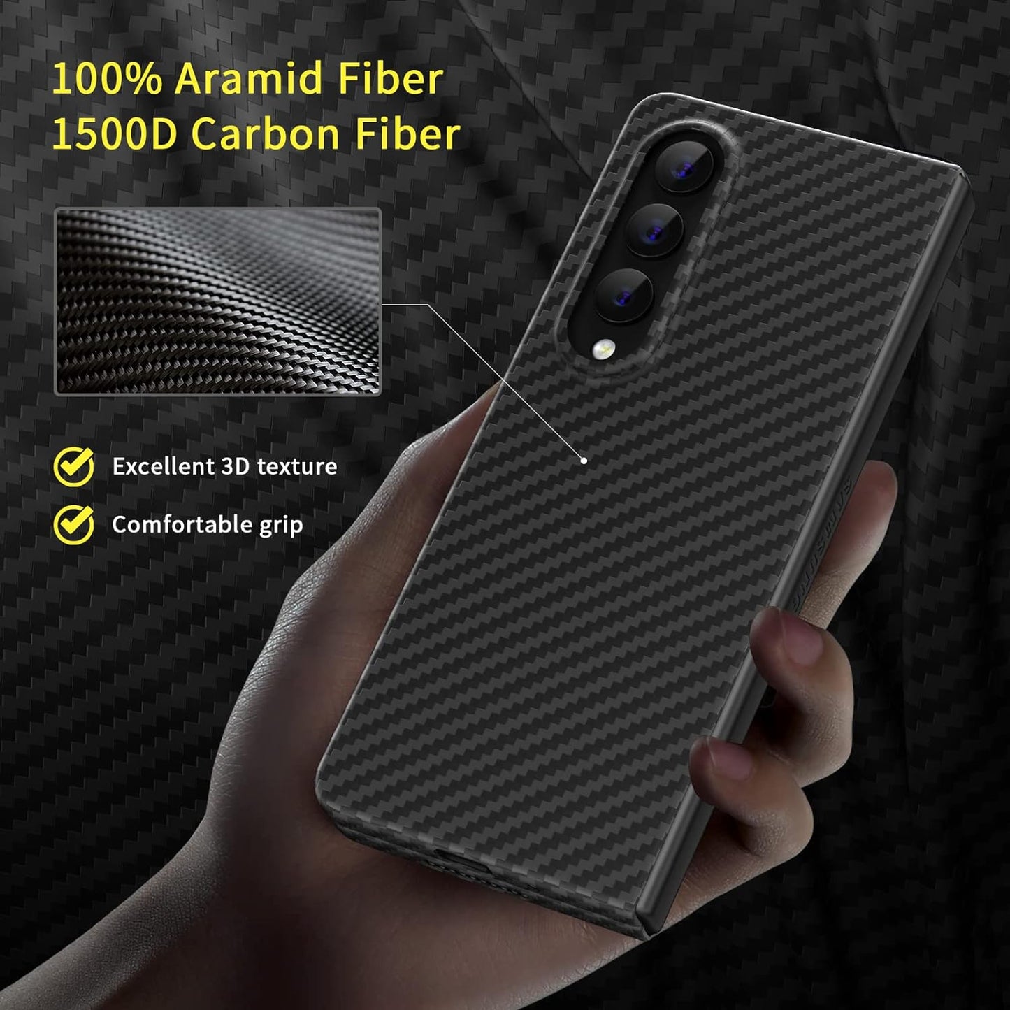 Samsung Galaxy Z Fold4 Carbon Fiber Aramid with Drop Protection - Black