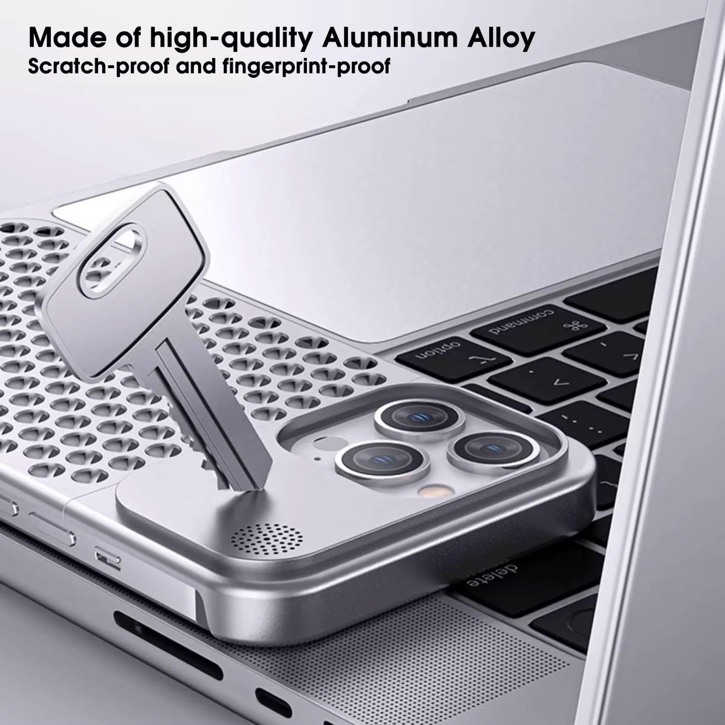 iPhone 15 Pro Max Frameless Metal Heat Dissipation Aluminum Cooling Case with Aroma - Gray