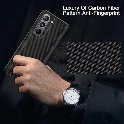 Samsung Galaxy Z Fold 3 Leather Carbon Fiber Slim Fit Case With Front Glass- Green