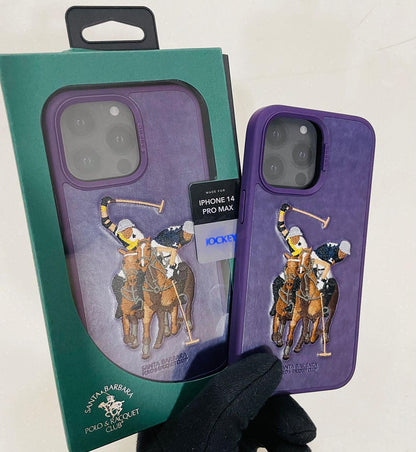 iPhone 14 Pro Santa Barbara Polo Jocky Series Leather Case - Purple