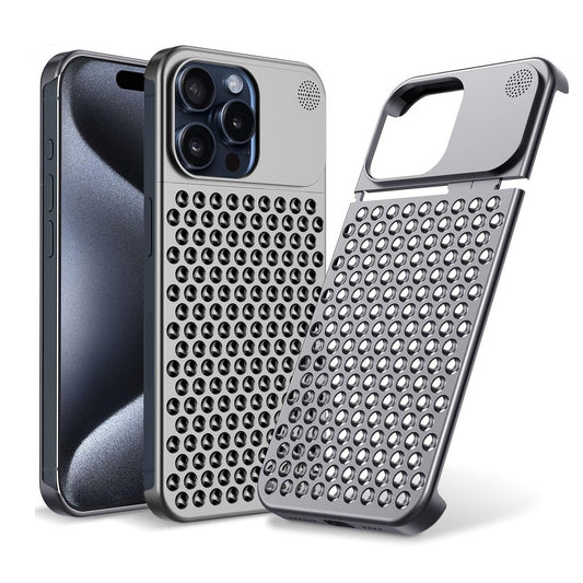 iPhone 15 Pro Frameless Metal Heat Dissipation Aluminum Cooling Case with Aroma - Gray