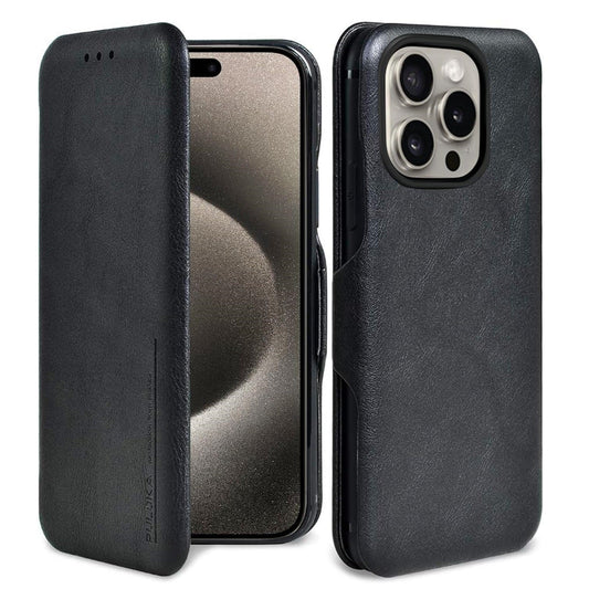 iPhone 15 Pro Leather Flip Cover Wallet Case - Black