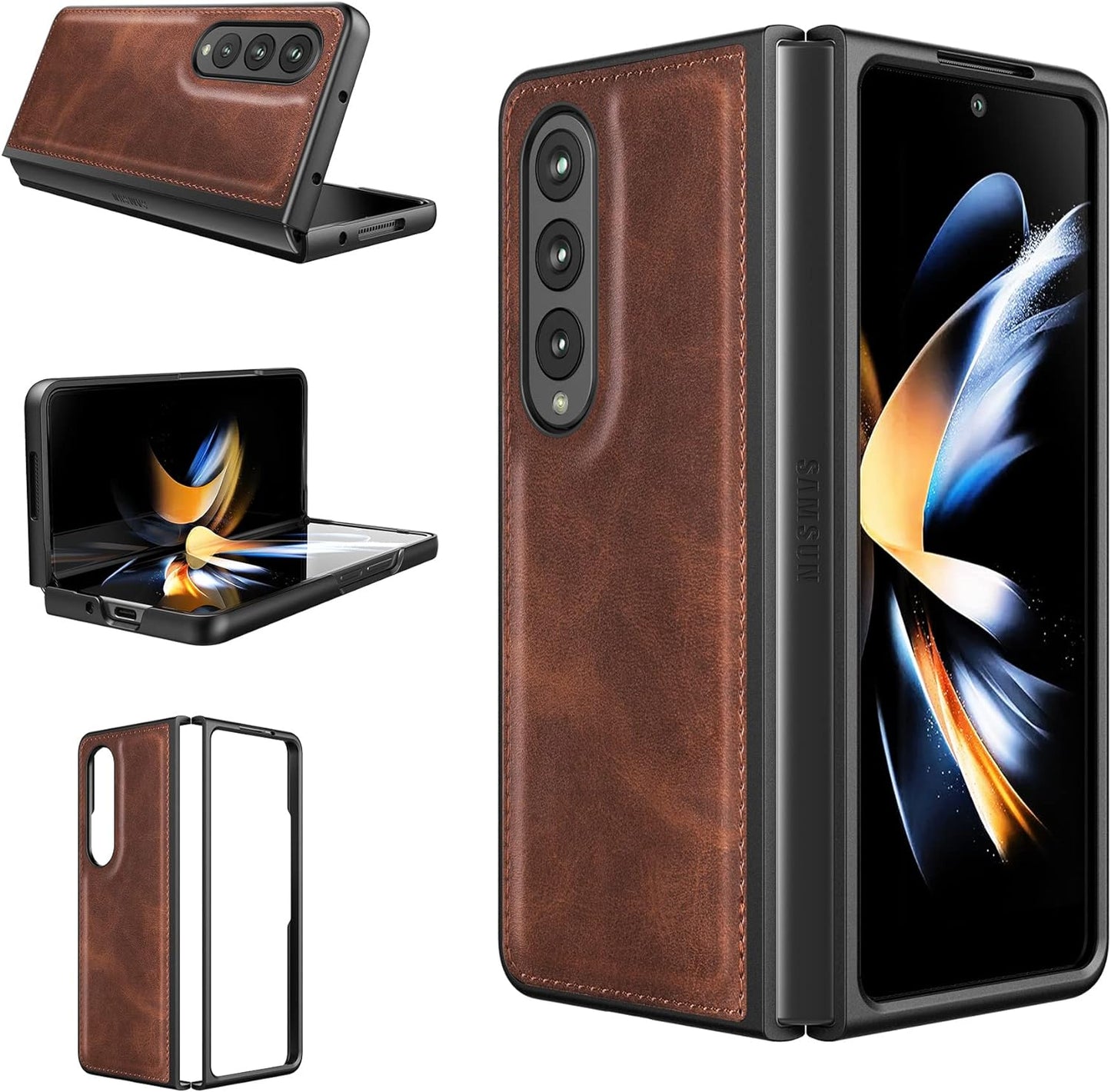 Samsung Galaxy Z Fold 3 Plain Leather Case-Brown