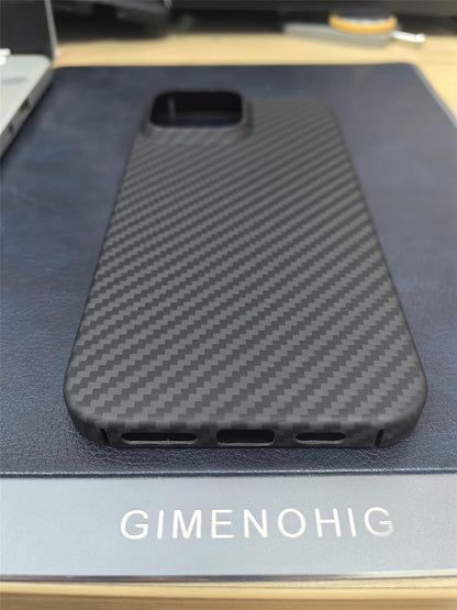 iPhone 16 Slim Carbon Fiber Texture Anti-Fingerprint Hard Matte Case - Black