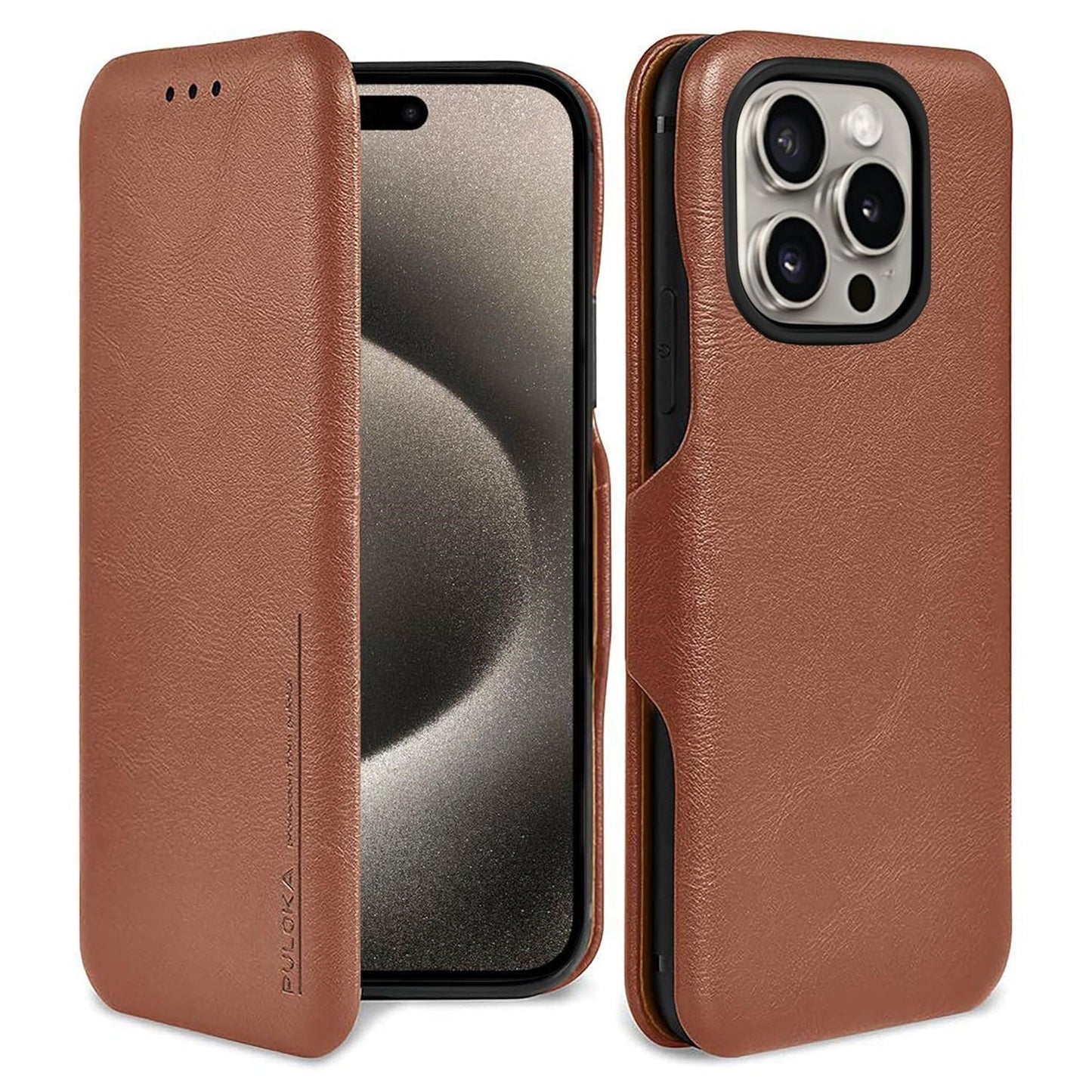 iPhone 15 Pro Leather Flip Cover Wallet Cover - Brown