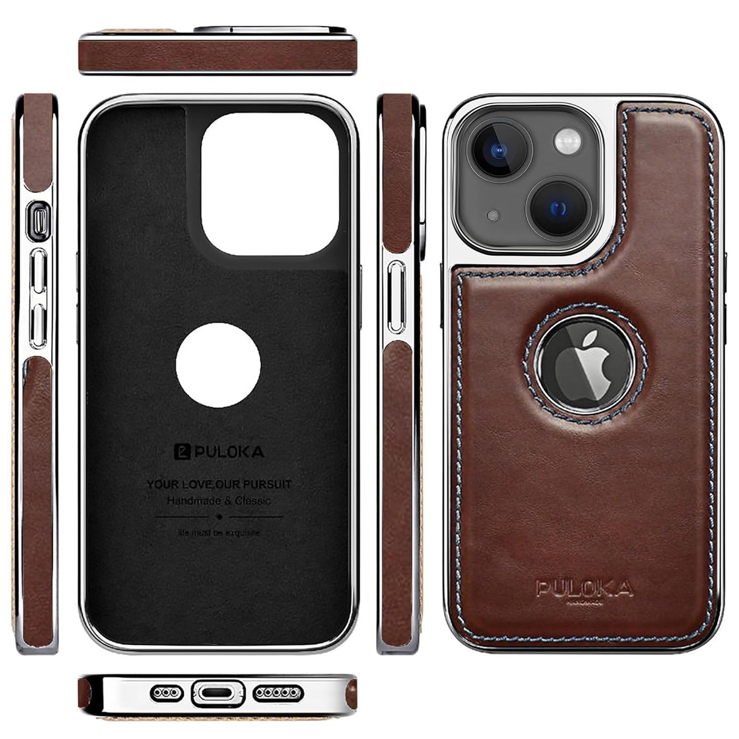 iPhone 14 Premium Quality Luxurious Leather Case - Dark Brown