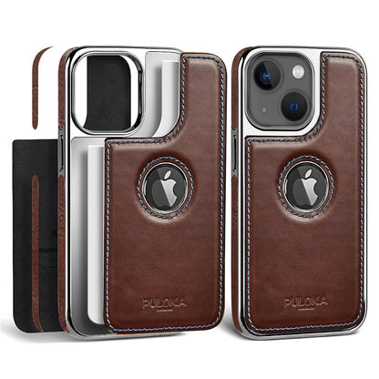 iPhone 14 Premium Quality Luxurious Leather Case - Dark Brown