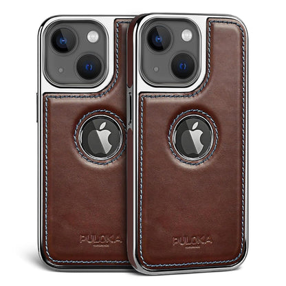 iPhone 14 Premium Quality Luxurious Leather Case - Dark Brown