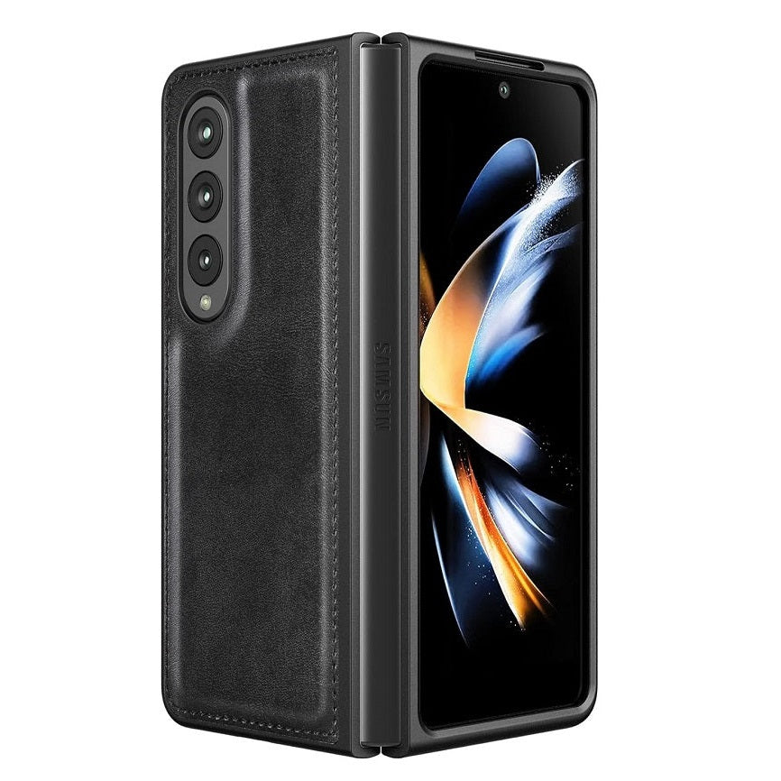 Samsung Galaxy Z Fold 4 Leather Case Simple Sleek Protection - Black