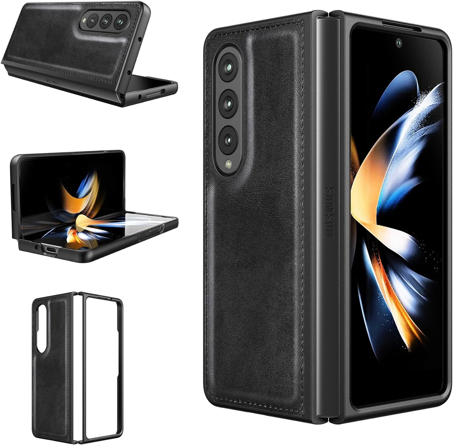 Samsung Galaxy Z Fold 4 Leather Case Simple Sleek Protection - Black