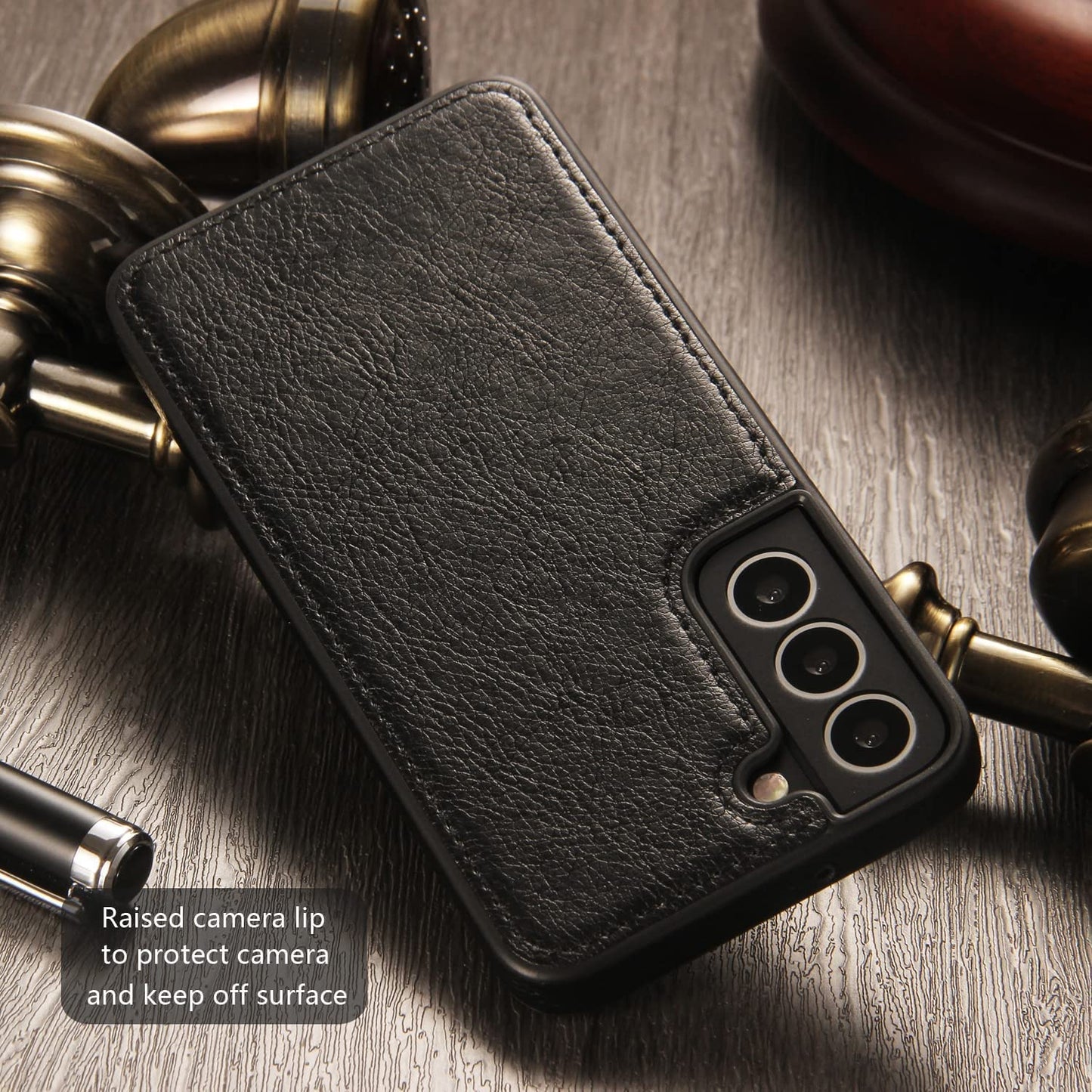 Premium PU Leather Back Cover Case for Samsung Galaxy S23-Black