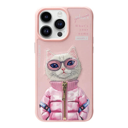 iPhone 15 Pro Nimmy 3D Cool & Cute Embroidery Jacket Series Case Cover - Cat Pink