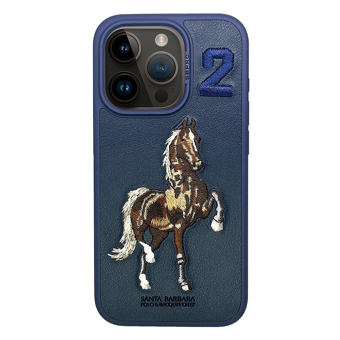 iPhone 15 Pro Santa Barbara Embroided Boris Horse Leather Back Case - Blue