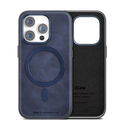 iPhone 14 Pro Icon Leather Case with Metal MagSafe Ring - Blue